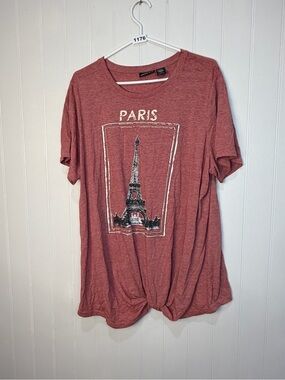 Paris Graphic Tee Knot Hem Casual Travel Shirt 2X Summer Casual Plus